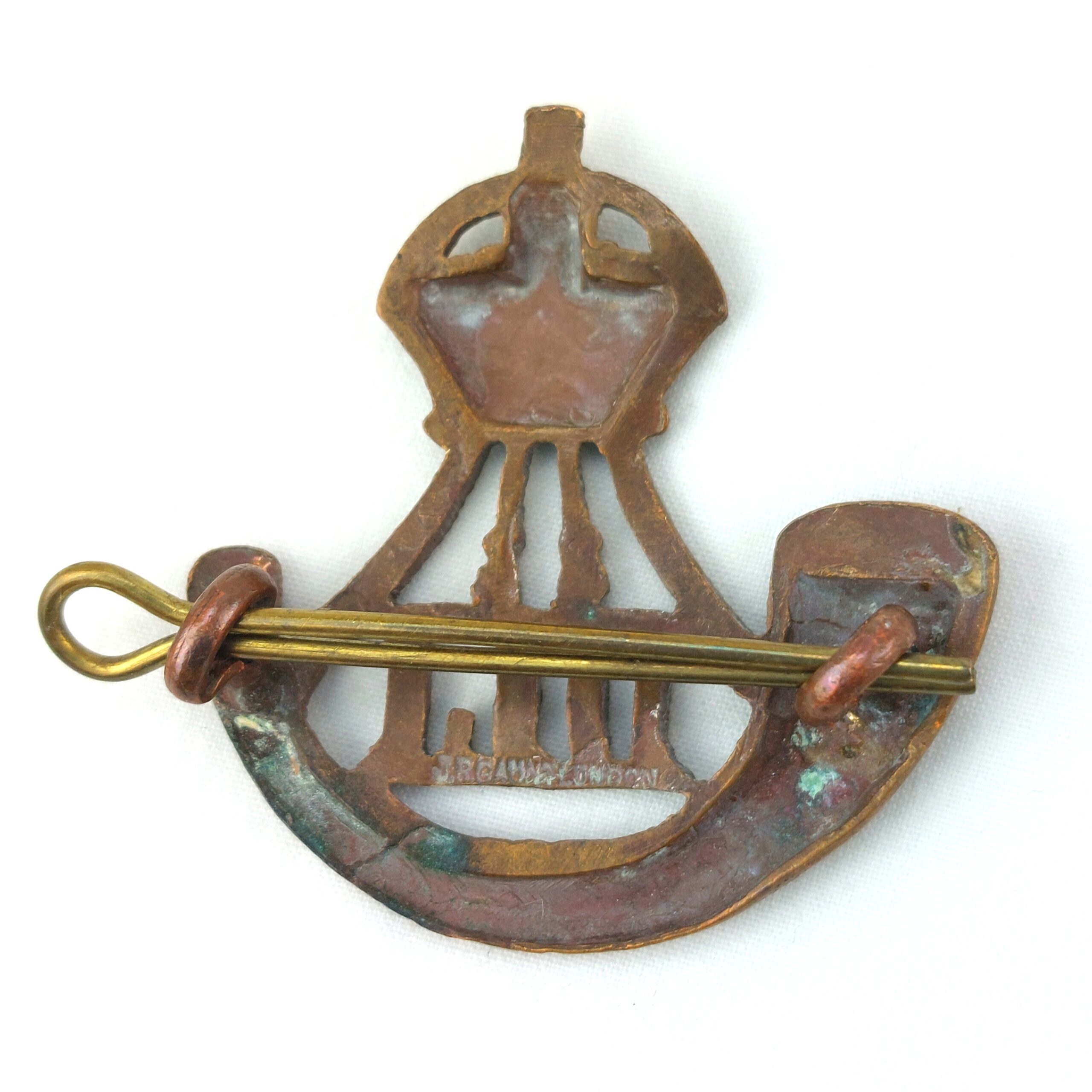 British, Original Durham Light Infantry (DLI) Brass Cap Badge, Kings Crown, 2 Lugs, Marked JR Gaunt London - Image 2