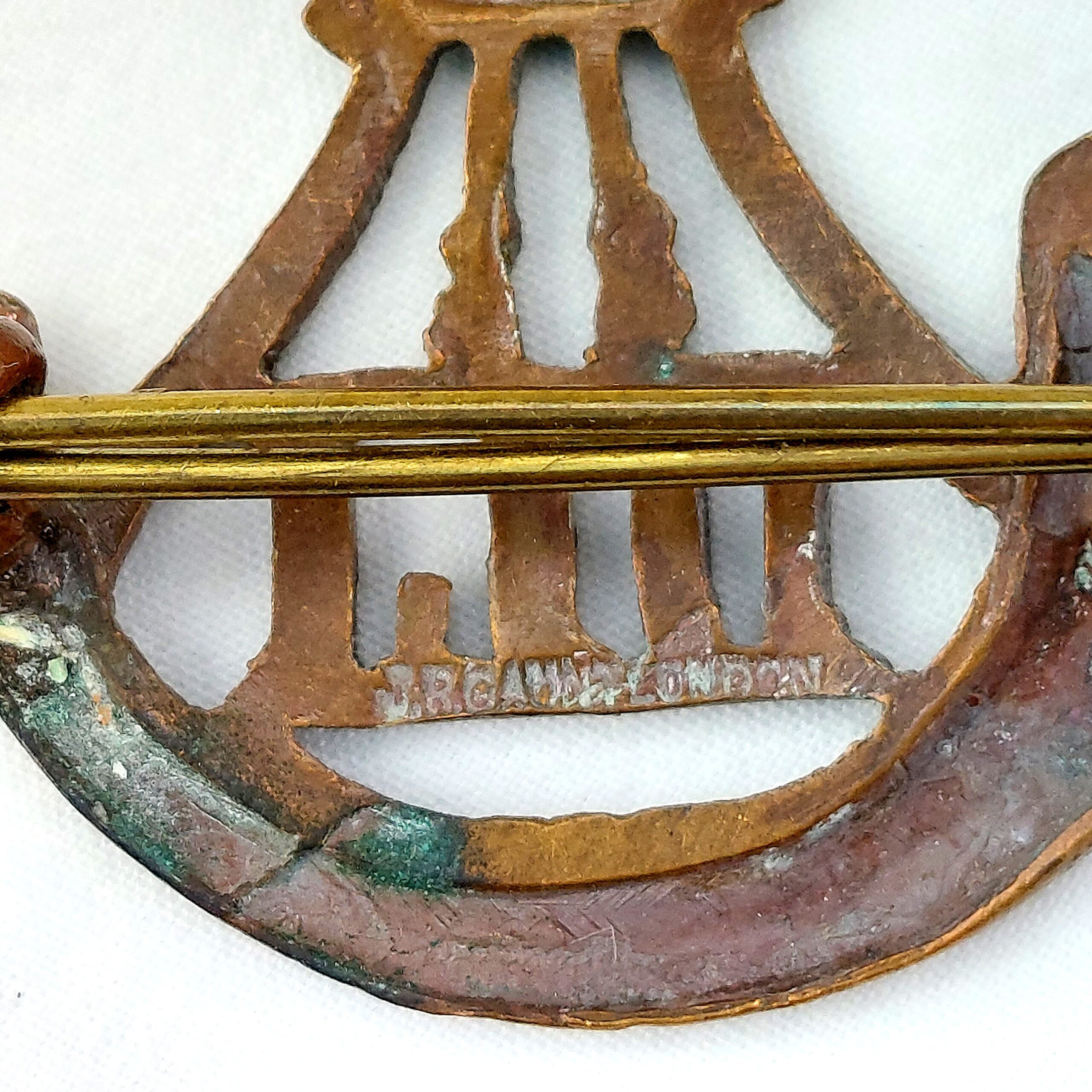 British, Original Durham Light Infantry (DLI) Brass Cap Badge, Kings Crown, 2 Lugs, Marked JR Gaunt London - Image 3