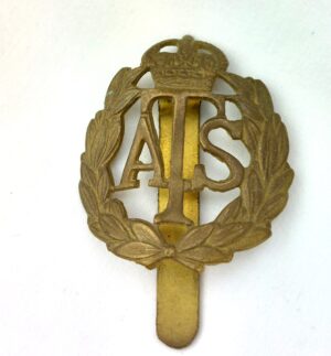 British, Original Auxiliary Territorial Service (ATS) Brass Cap Badge, Kings Crown