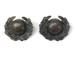 British, Pair of Royal Marines Blackened Bronze Dress Collar Badges, Made by Buttons Ltd Birmingham, Original Lugs