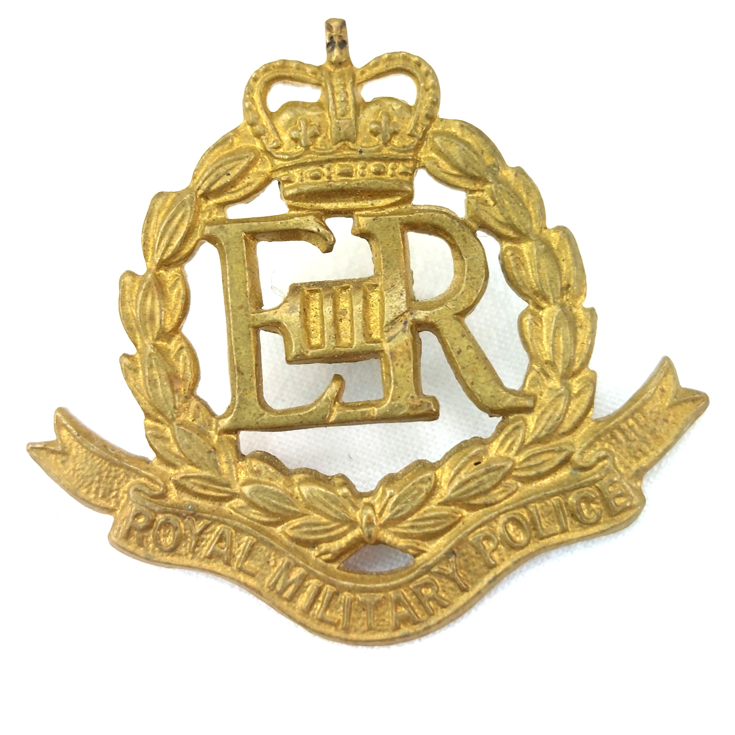 British, Royal Military Police Brass Collar Badge, EIIR, Queens Crown, One Lug