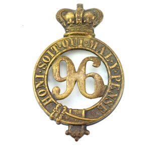 British, Victorian, 96th Regiment Manchester Glengarry Brass Cap Badge, Queen Victoria Crown, 2 Lugs