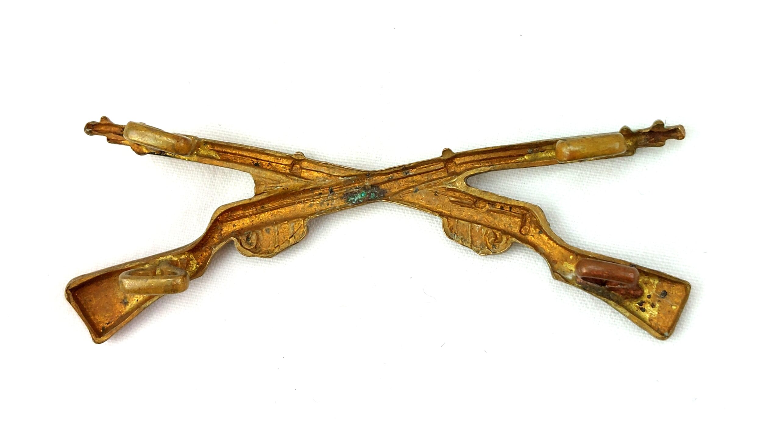 British, WW1, Army Marksman Brass Proficiency Trade Arm Badge, Crossed Rifles, 4 lugs, Large - Image 2