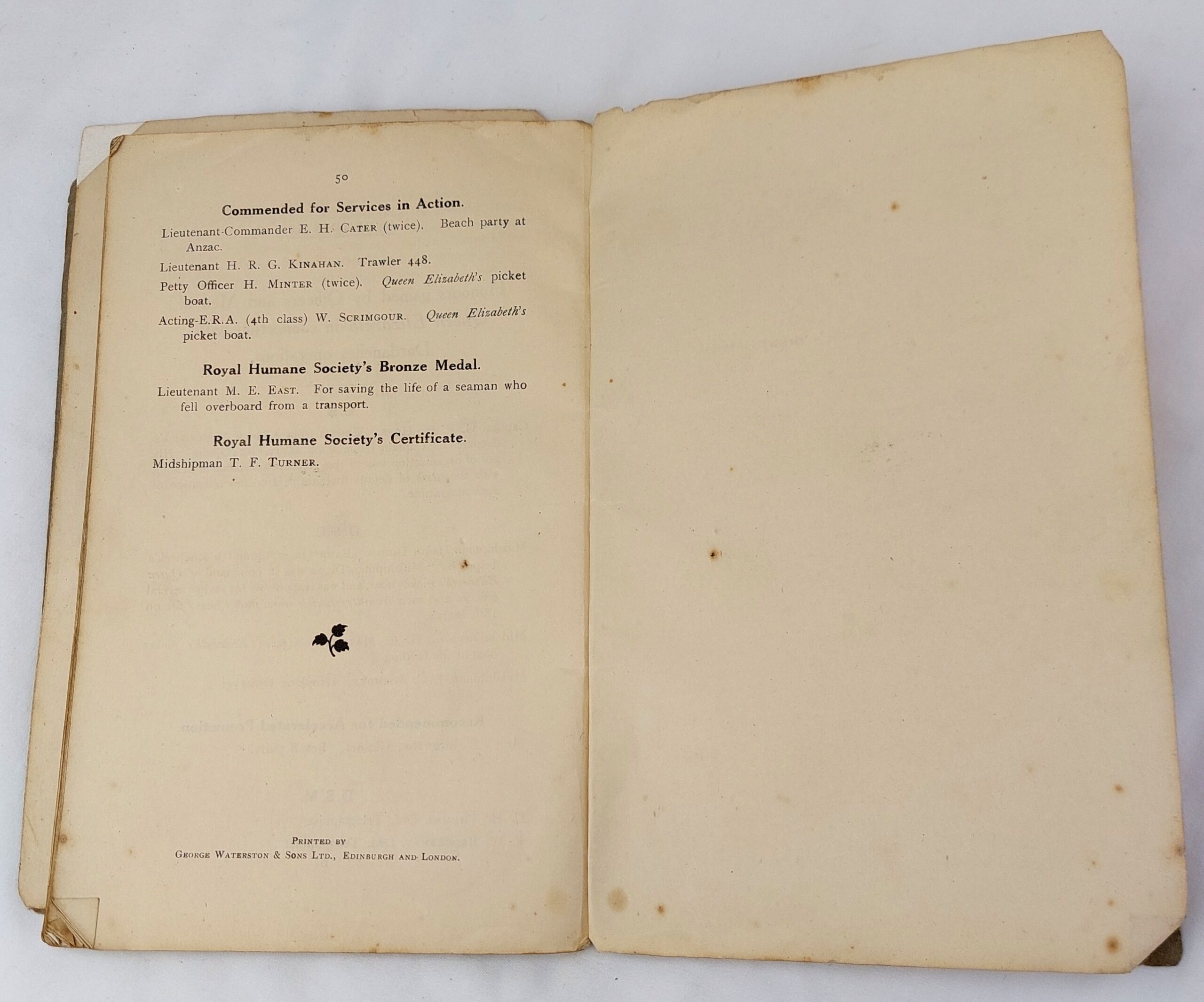 British, WW1, Gallipoli Campaign, Very Rare: The Diary of H.M.S. Queen Elizabeth - January to May 1915, Printed by Permission of the Admiralty for Private Circulation to Officers and Men 1919, Printed by George Waterston & Sons Ltd. Edinburgh and London - Image 5