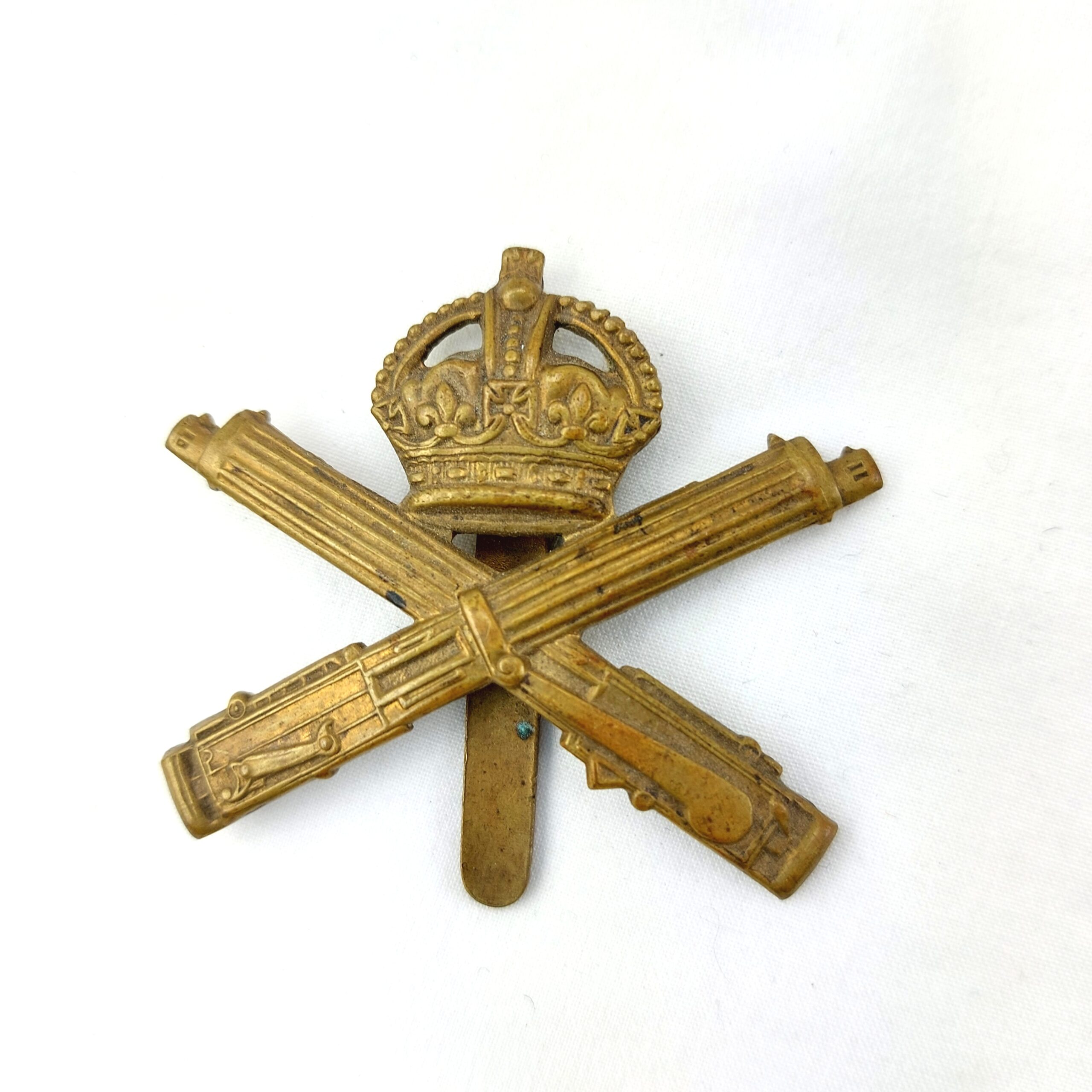 British, WW1, Original Machine Gun Corps (MGC) Brass Cap Badge, Kings Crown, Brass Slide
