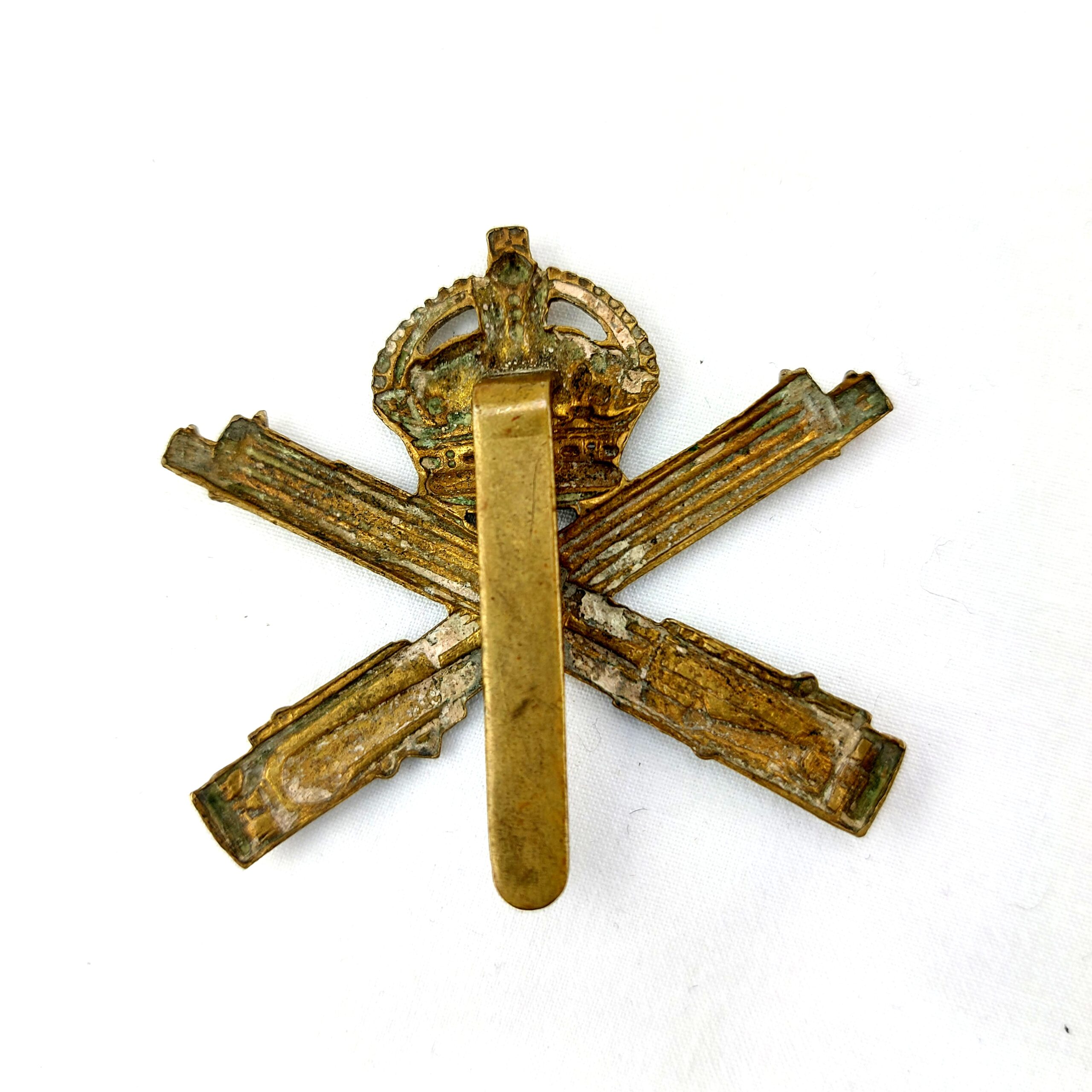 British, WW1, Original Machine Gun Corps (MGC) Brass Cap Badge, Kings Crown, Brass Slide - Image 2