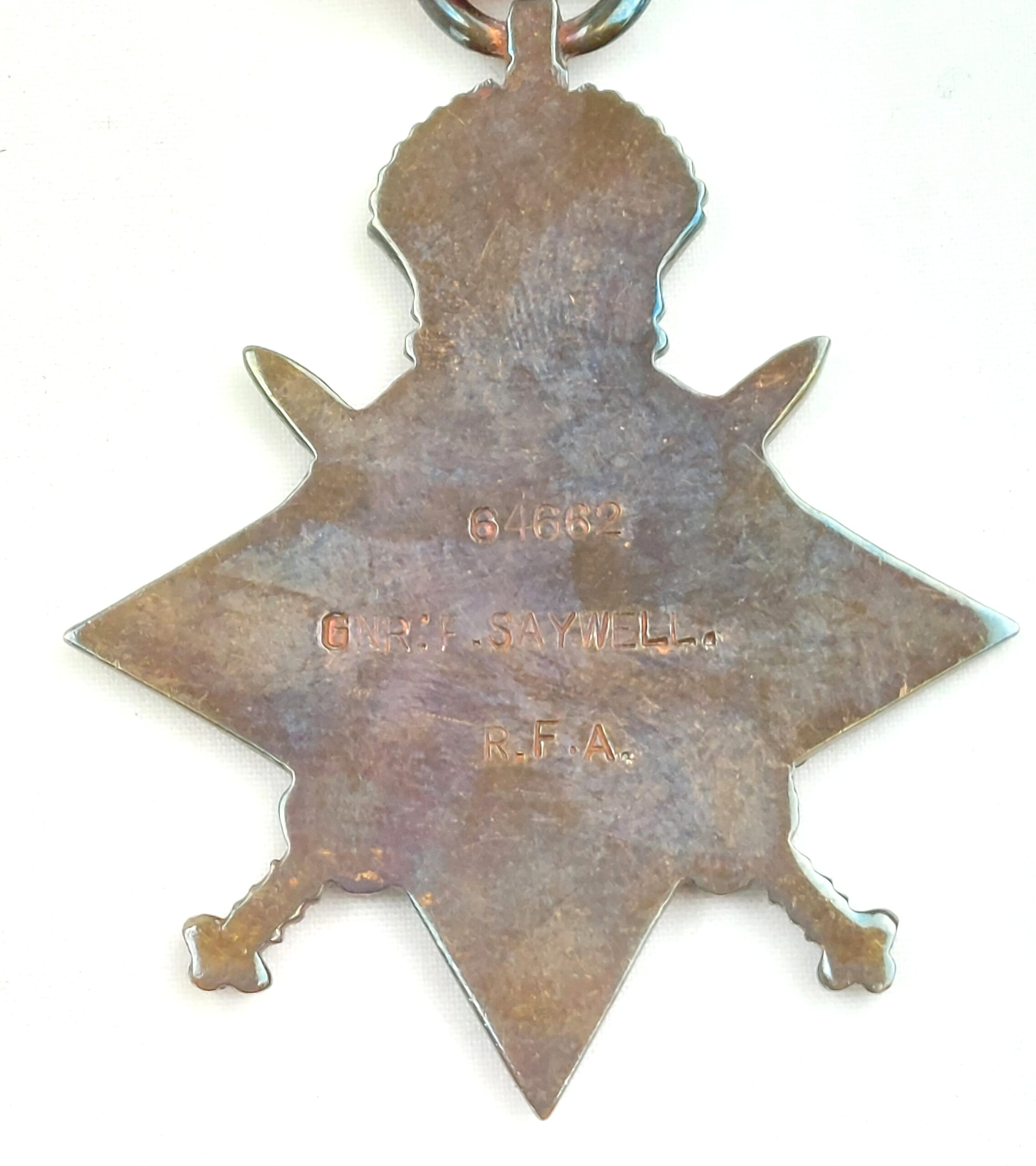 British, WW1, Three Medals to 64662 Gunner F. Saywell, Royal Field Artillery, Great War Medal (no ribbon), Victory Medal, 1914 Mons Star with ribbon bar with rosette, with ribbons, Unmounted - Image 18