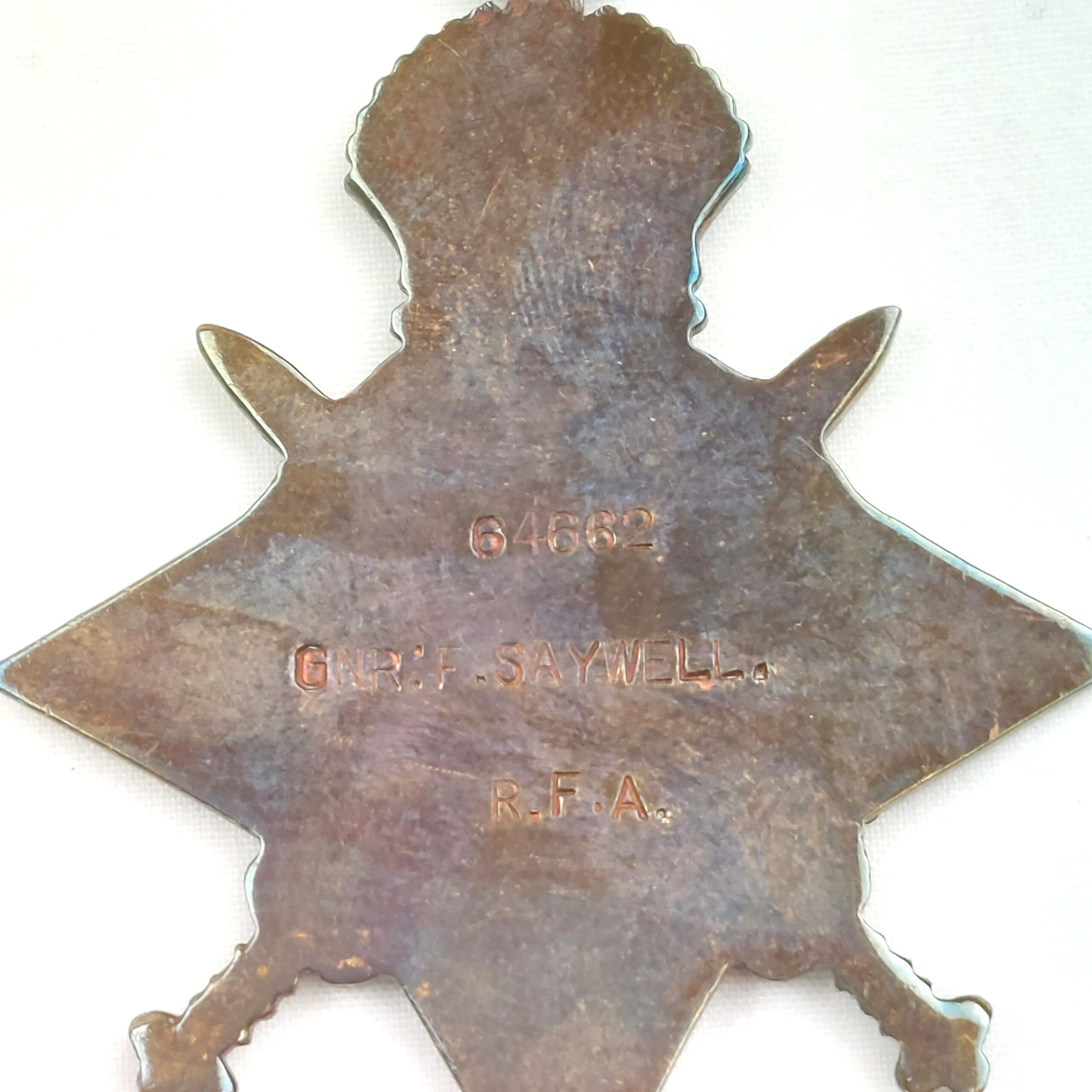 British, WW1, Three Medals to 64662 Gunner F. Saywell, Royal Field Artillery, Great War Medal (no ribbon), Victory Medal, 1914 Mons Star with ribbon bar with rosette, with ribbons, Unmounted - Image 19