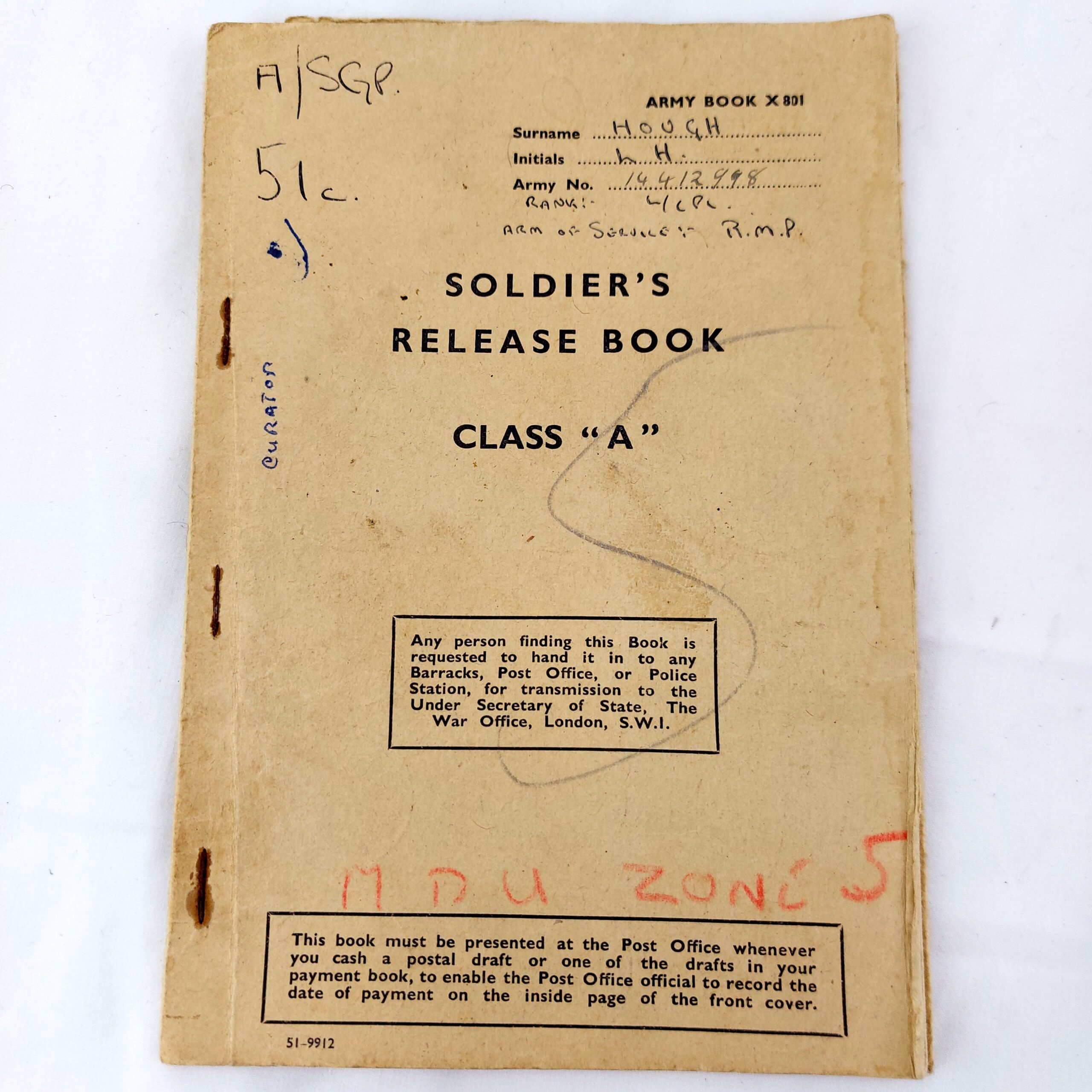 British, WW2, Medals and Service records for L.Cpl Leslie H.E. Hough, The France and Germany Star, The 1939-1945 Star, The WW2 War Medal 1939-1945, WW2 Issue letter for medals, Record of Service, The Hampshire Regt (36th & 7th Foot) Regimental History Booklet, Newspaper Clipping of Hampshire Reg't Wounded, EIIR Royal Military Police Blazer Badge, Soldier's Release Book Class A, National Registration Identity Card, Book of 12 B&W Photographs 1940-1944 Oostende - Image 17