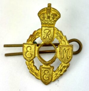 British, WW2, Royal Electrical & Mechanical Engineers (REME, R.E.M.E.) Gilding Metal Collar Badge, 1st Pattern, Kings Crown, 2 lugs