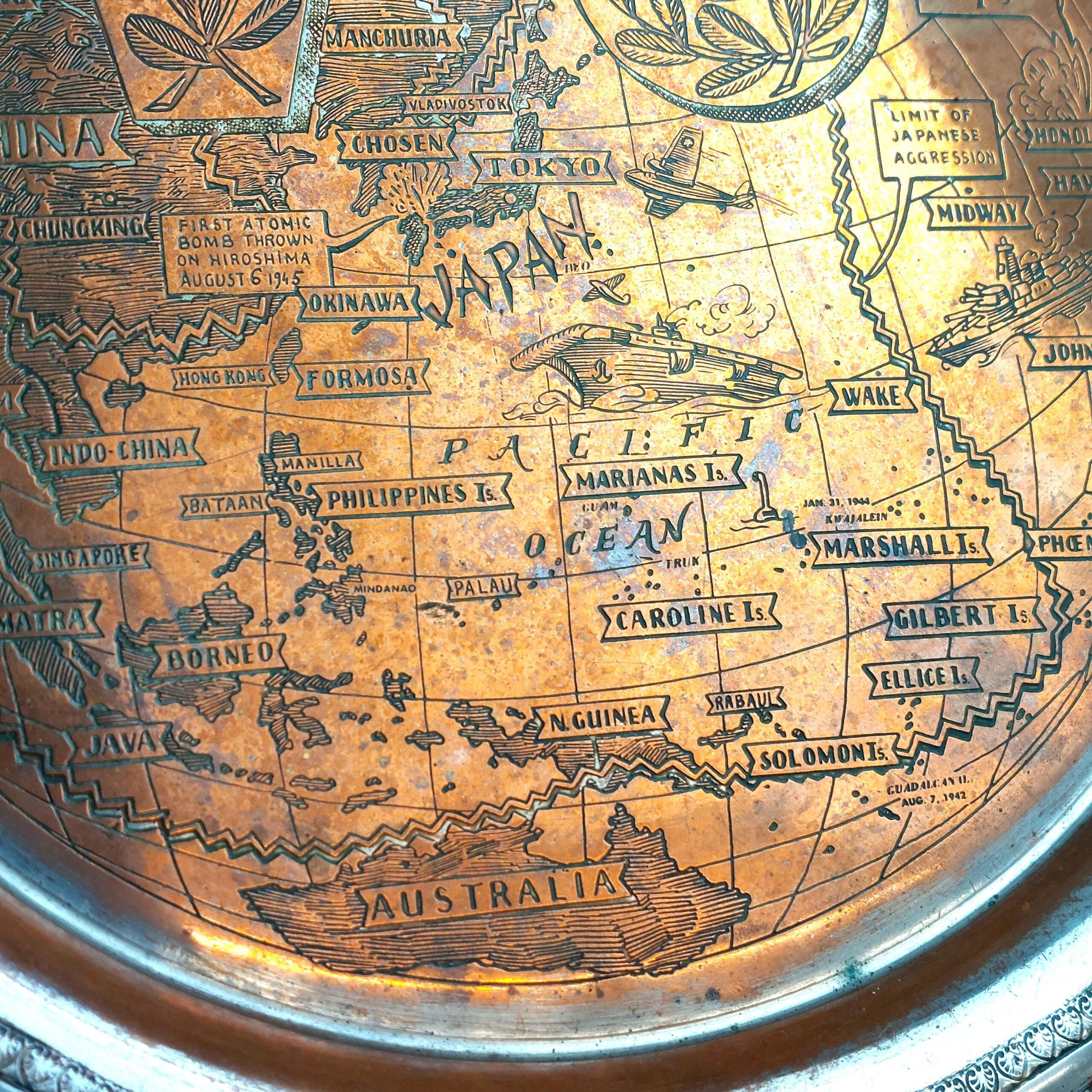 British, WW2, VE and VJ Commemorative Copper Plates with Military Maps drawn by A. Fedoroff, Made by Mappin & Webb Ltd London & Sheffield - Image 16