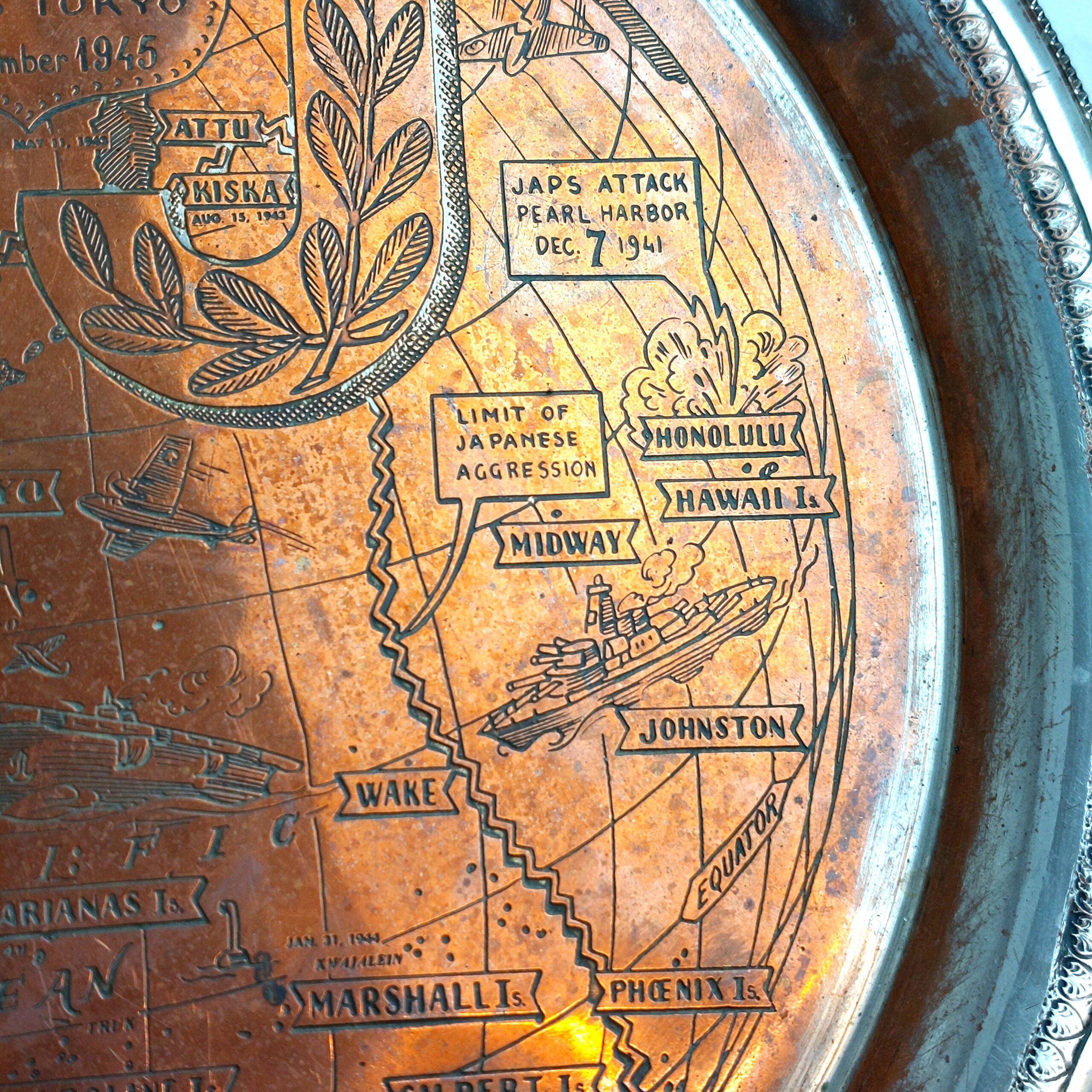 British, WW2, VE and VJ Commemorative Copper Plates with Military Maps drawn by A. Fedoroff, Made by Mappin & Webb Ltd London & Sheffield - Image 18