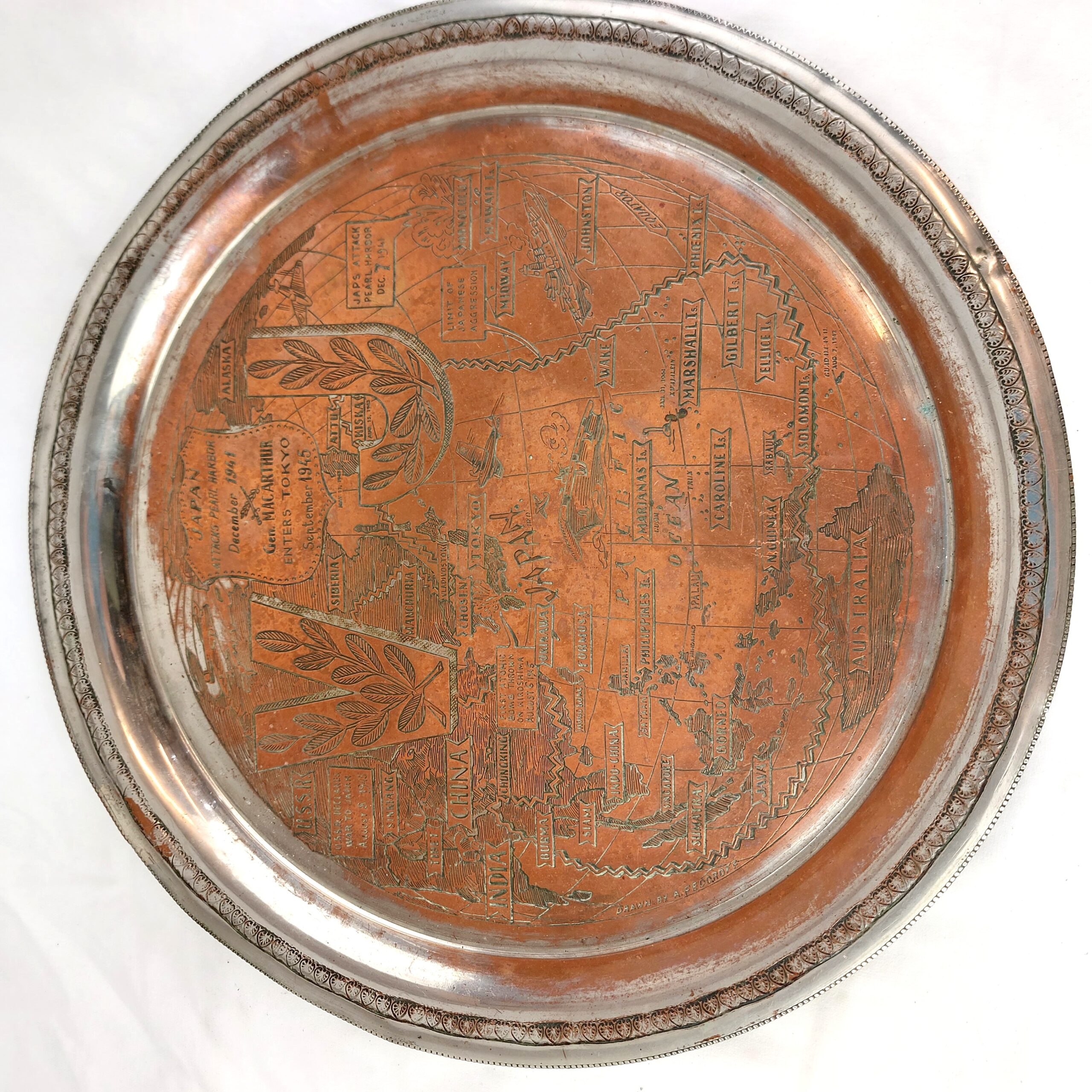 British, WW2, VE and VJ Commemorative Copper Plates with Military Maps drawn by A. Fedoroff, Made by Mappin & Webb Ltd London & Sheffield - Image 11