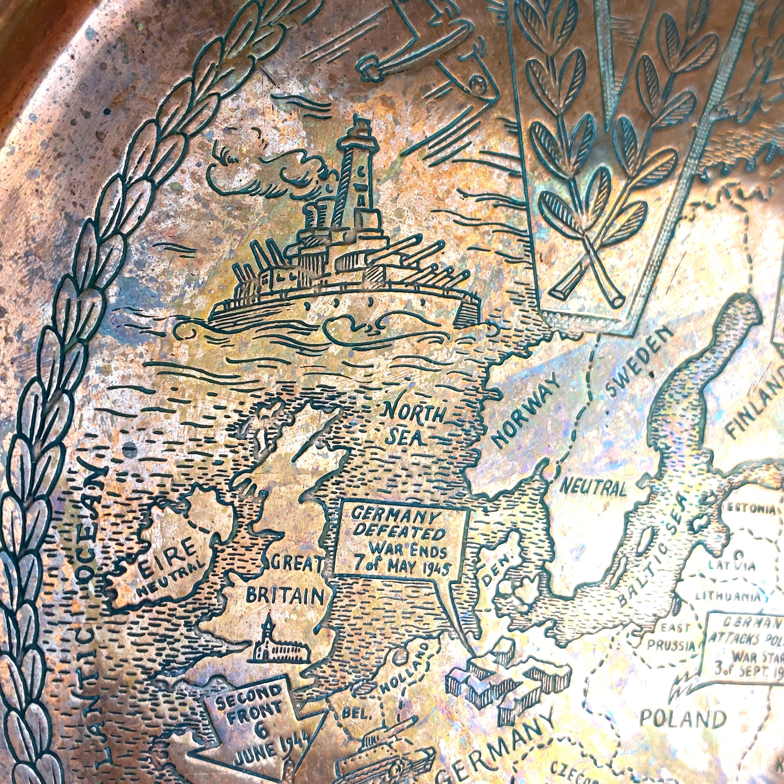 British, WW2, VE and VJ Commemorative Copper Plates with Military Maps drawn by A. Fedoroff, Made by Mappin & Webb Ltd London & Sheffield - Image 9