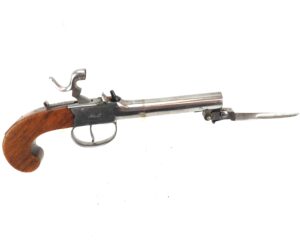 British, c1760-1813, Superb Percussion Travelling or Overcoat Pistol with Safety and Spring Bayonet, By Carter of Hull, Obsolete Calibre