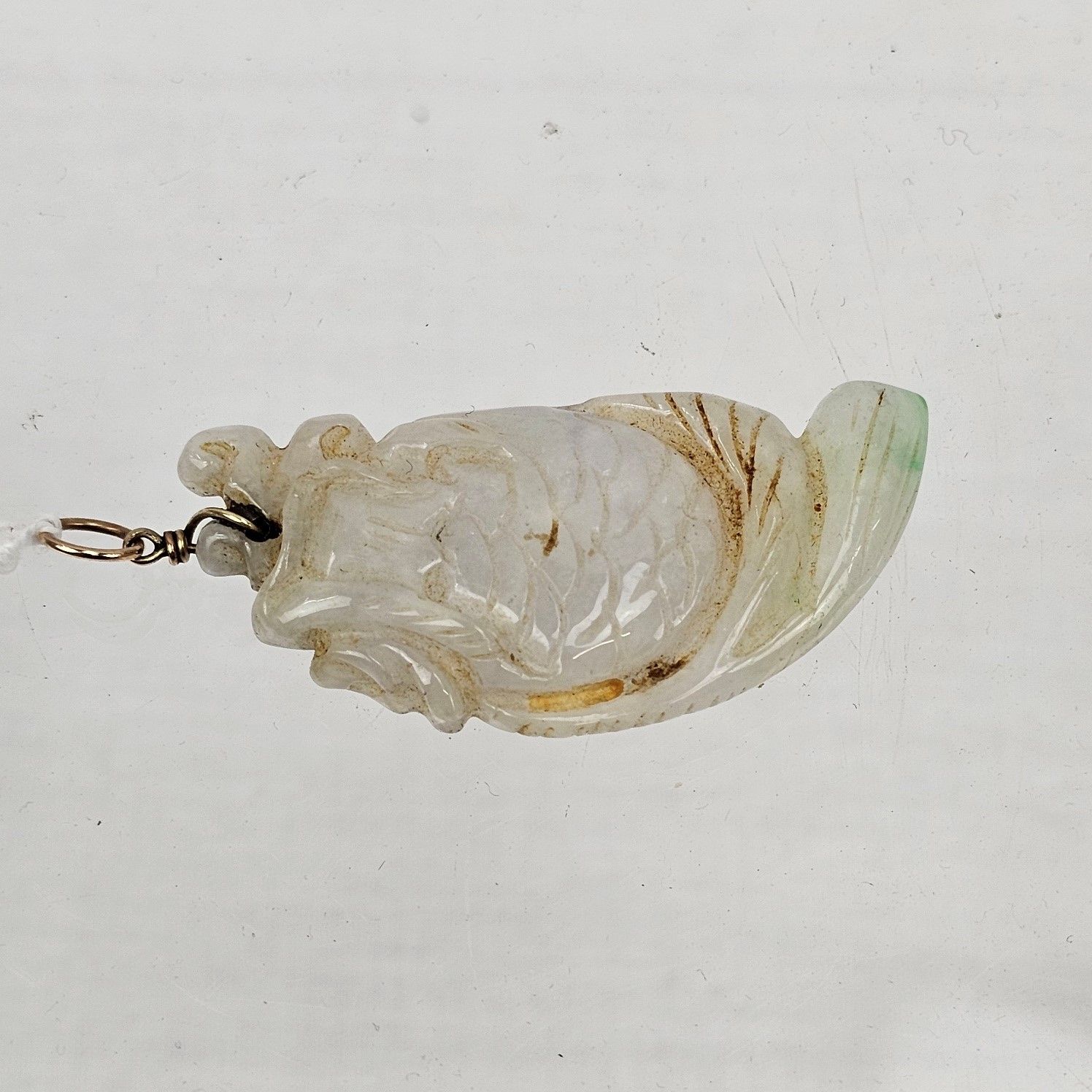 Chinese White Jade Pendant Of A Goldfish - Image 2