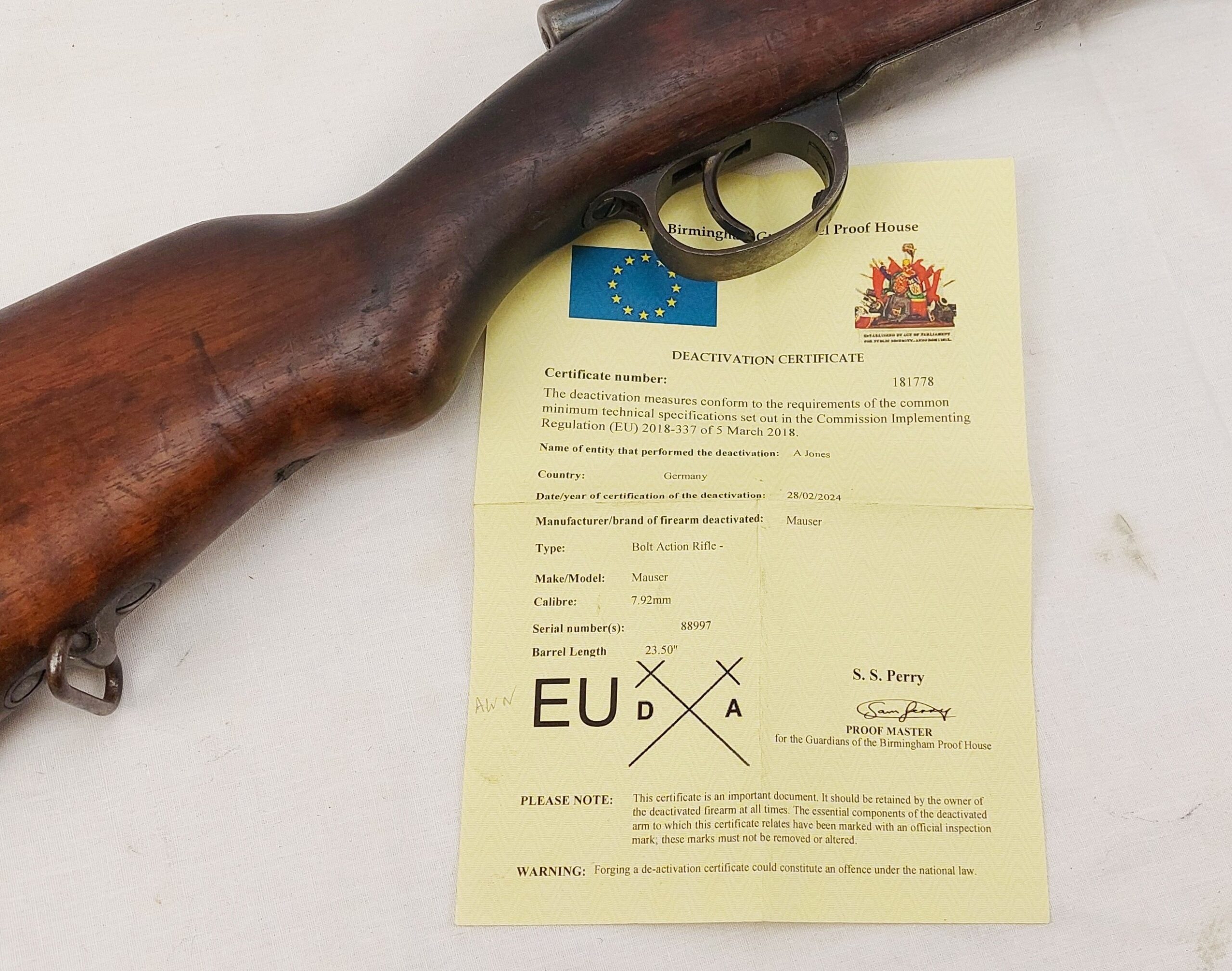 EU Spec M1904 Mauser Rifle Deactivated - Image 3