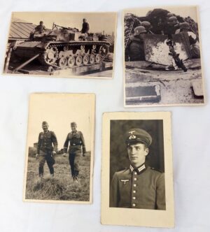 German, WW2, Collection of Four Photographic Postcards - Two with Waffen SS Totenkopf Stamps on the reverse