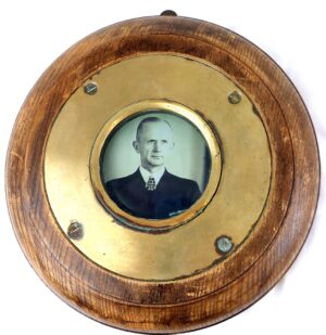 German, WW2, Kriegsmarine Wooden & Brass Porthole with insert photograph of Admiral Doenitz