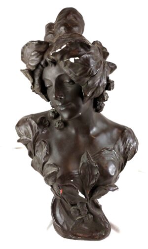 Girl with Leaves and Chesnuts Bust, in the style of Friedrich Goldscheider c1900, Art Nouveau,  Unsigned