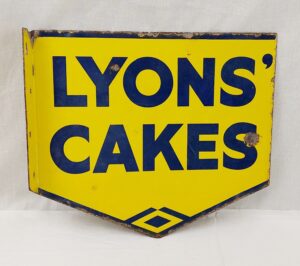 Vintage Double Sided Lyons’ Cakes Enamel Advertising Sign