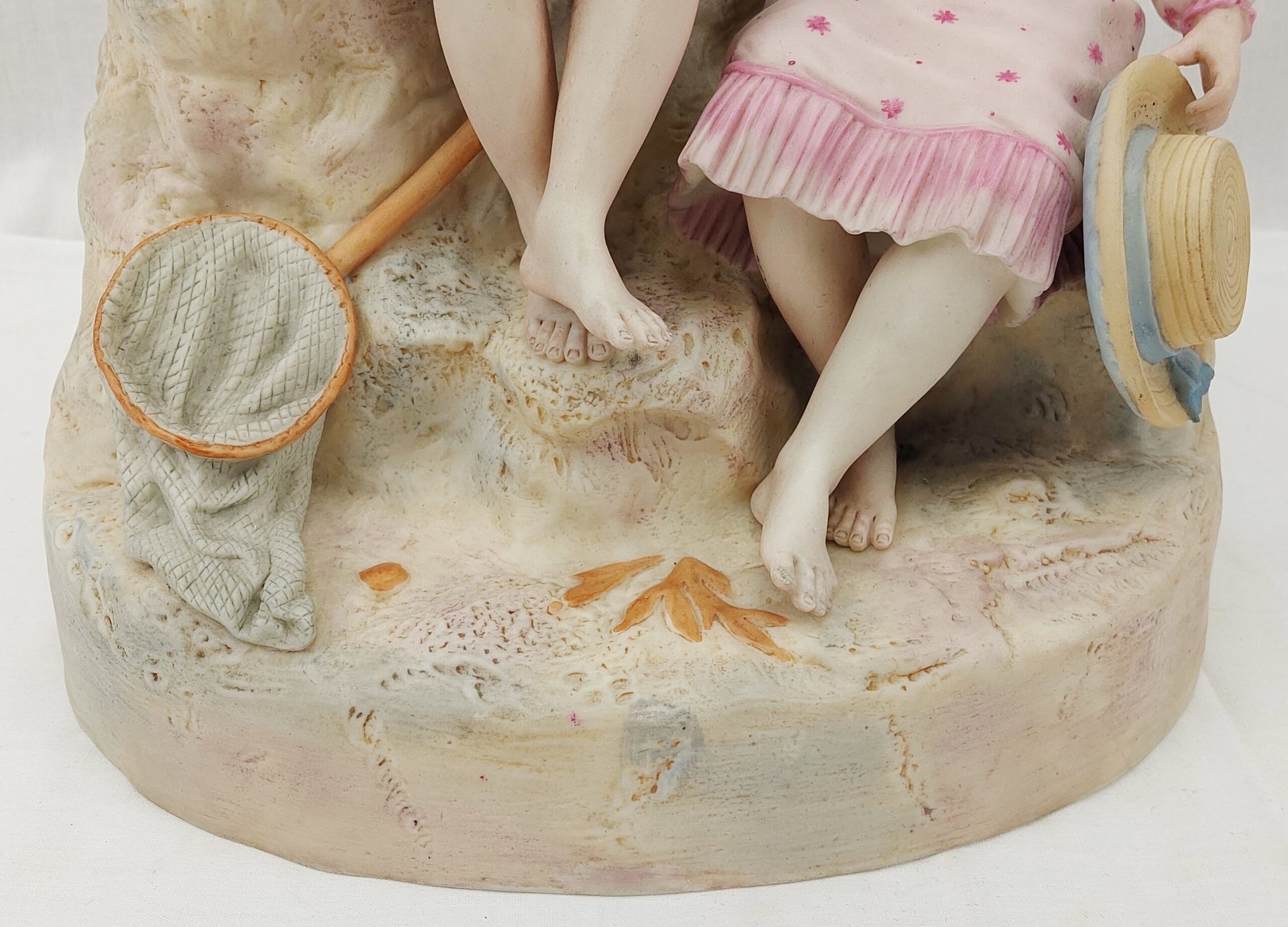 Late Victorian c1900 Bisque Porcelain Figural Group Of Children At The Seaside - Image 3