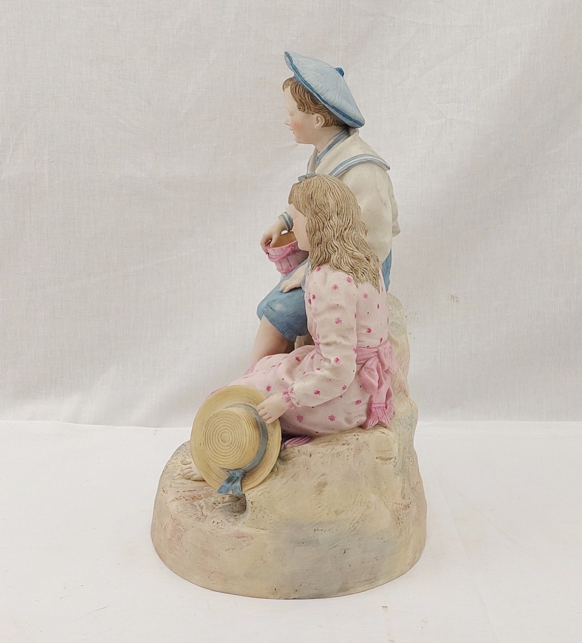 Late Victorian c1900 Bisque Porcelain Figural Group Of Children At The Seaside - Image 4
