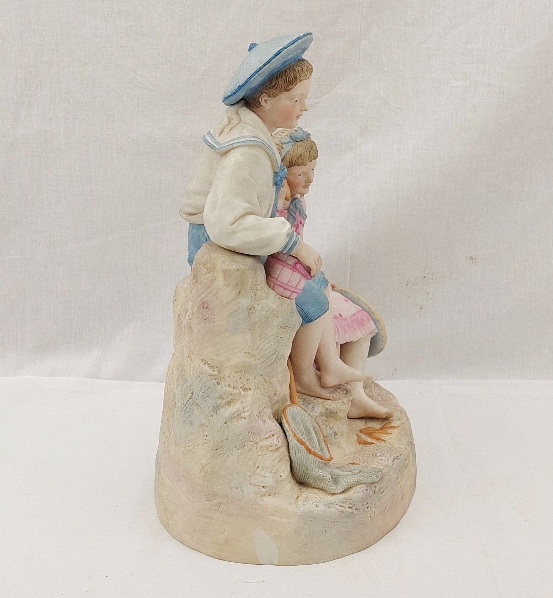 Late Victorian c1900 Bisque Porcelain Figural Group Of Children At The Seaside - Image 7