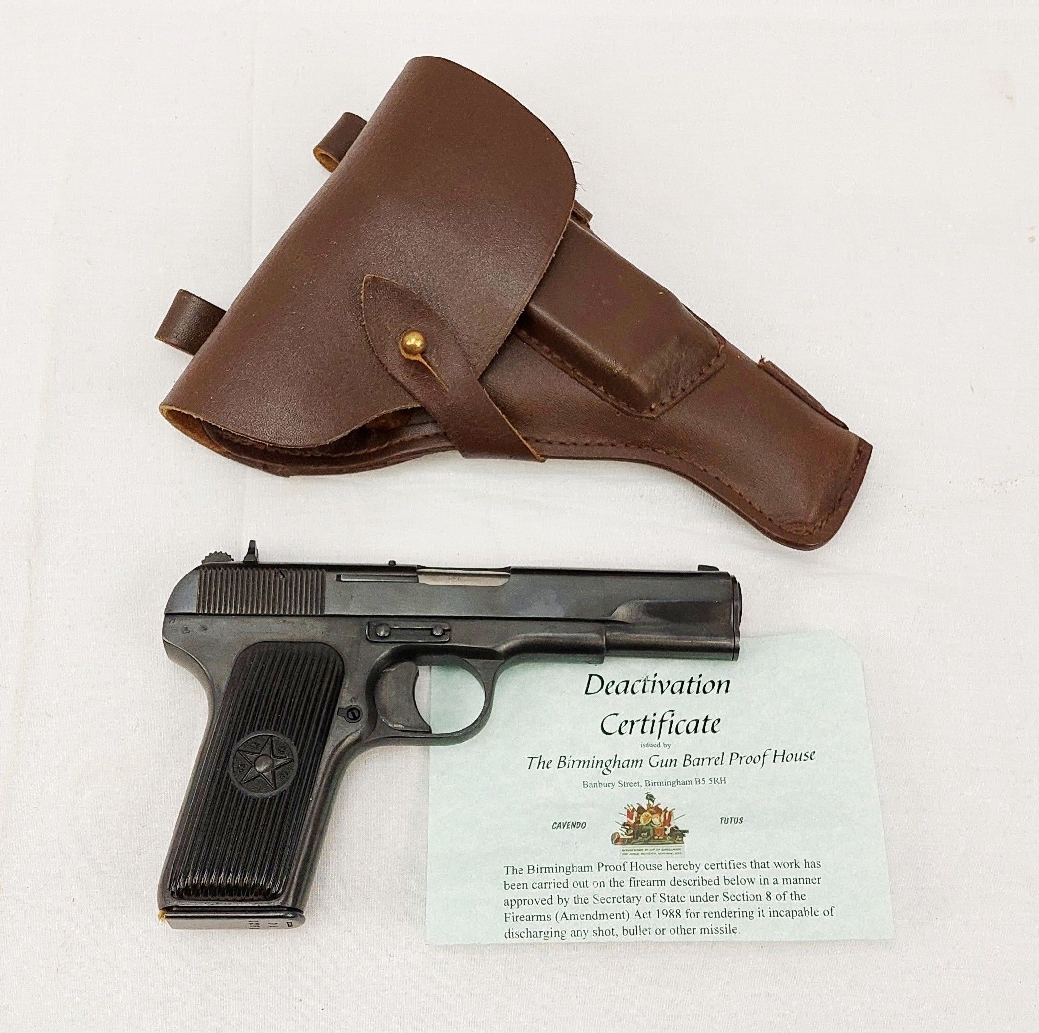 New Spec Deactivated 1952 Dated Tokarev TT-33 Semi Auctomatic Pistol With Holster