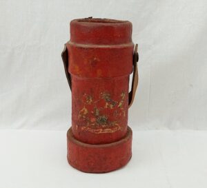 Red Leather Covered Cartridge Or Cordite Carrier With Royal Coat Of Arms
