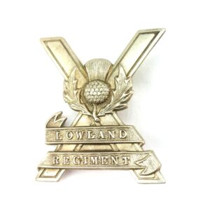 Scottish, WW2, Original Lowland Regiment White Metal Cap Badge, 2 Lugs