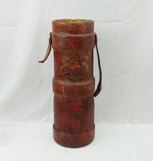 Tall Leather Covered Cartridge Or Cordite Carrier With Royal Coat Of Arms