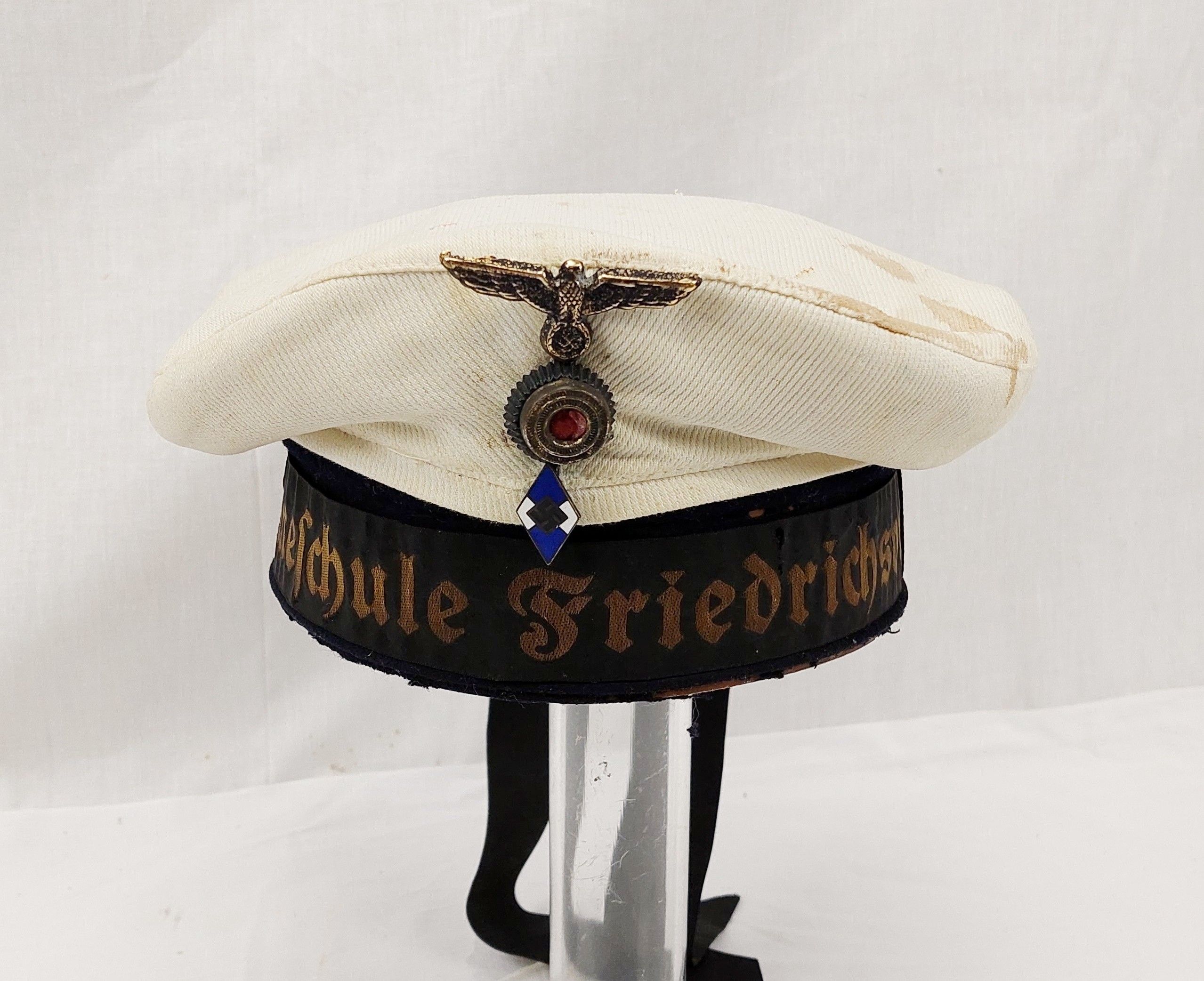 WW2 German Kriegsmarine Hitler Youth White Top Cap With Gold Bullion Tally