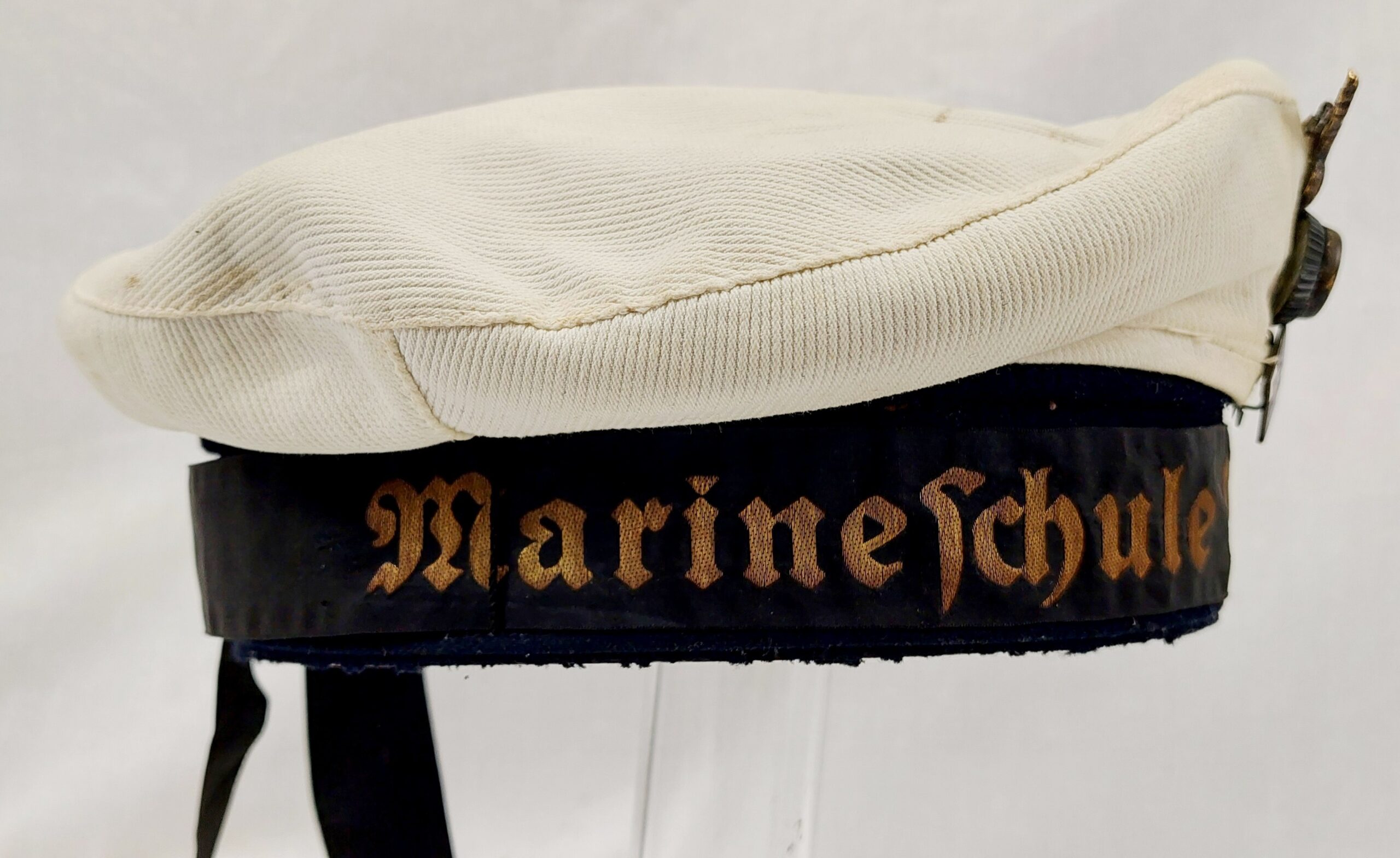 WW2 German Kriegsmarine Hitler Youth White Top Cap With Gold Bullion Tally - Image 8