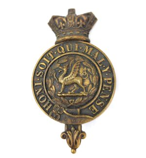 Welsh, Victorian - Boer War, Welsh Regiment Glengarry Badge, Brass, Queen Victoria Crown, 2 Lugs, Honi Soit Qui Mal Y Pense