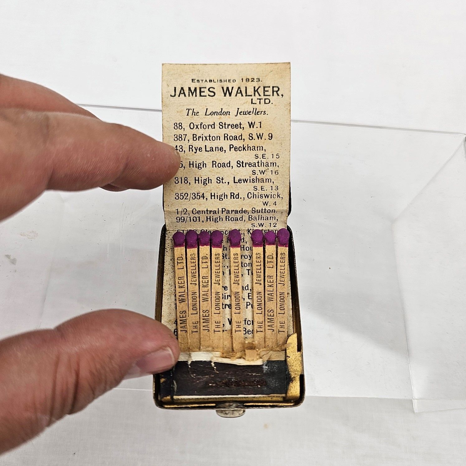 c1900 James Walker London Jewellery Advertising Match Case - Image 2