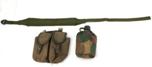 British Army, Original trial 1985 Pattern Nylon Webbing Pouch with Water Bottle and 1984 Back Support Strap Belt