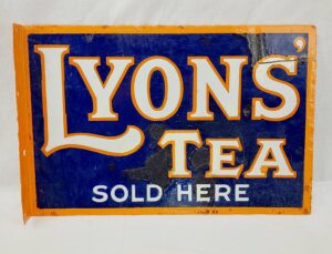 Double-Sided Enamel Advertising Sign For Lyons Tea