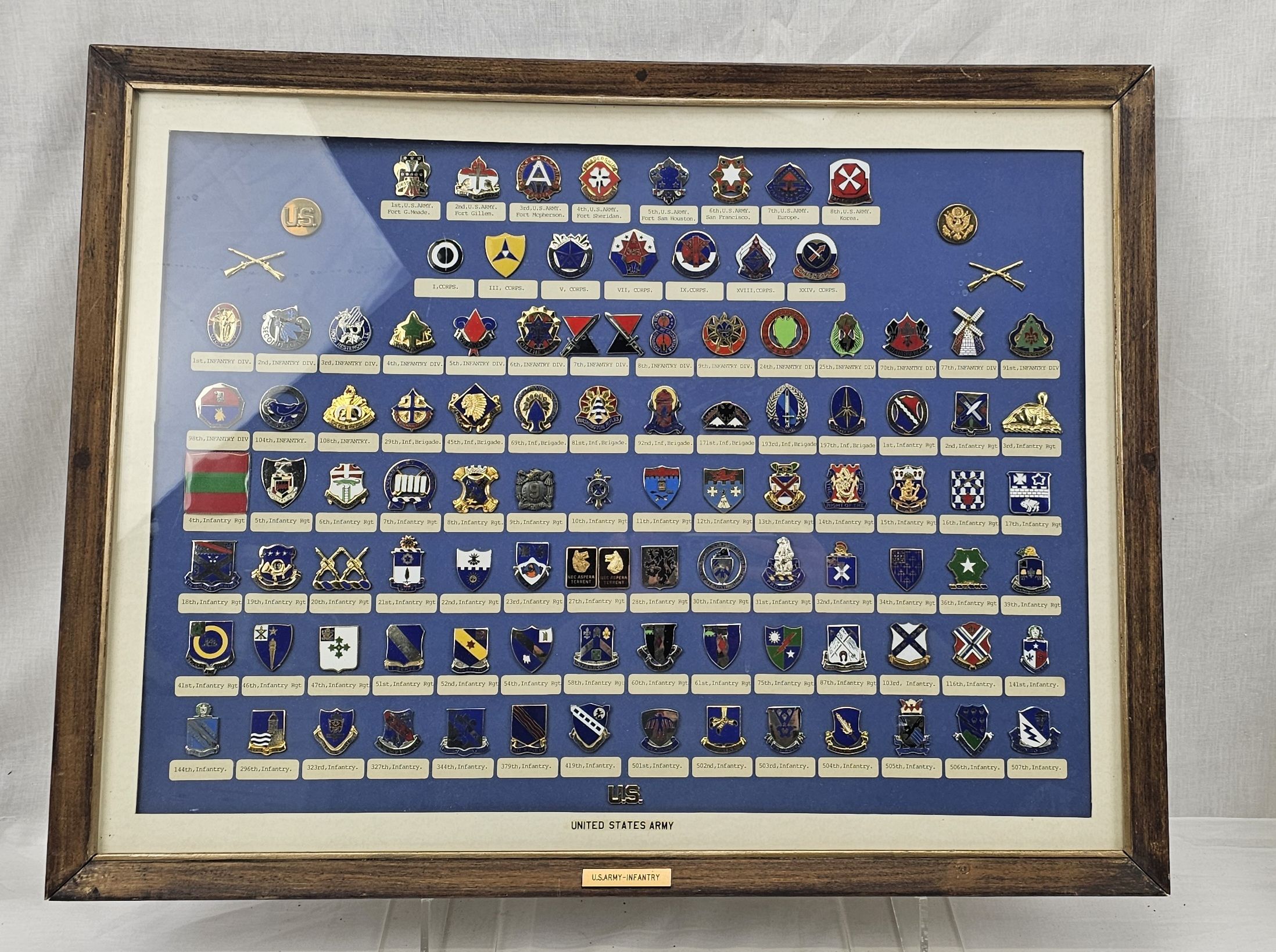 Framed Display Of US Infantry Badges