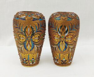 Pair of Chinese Champlevé Miniature Vases c1900