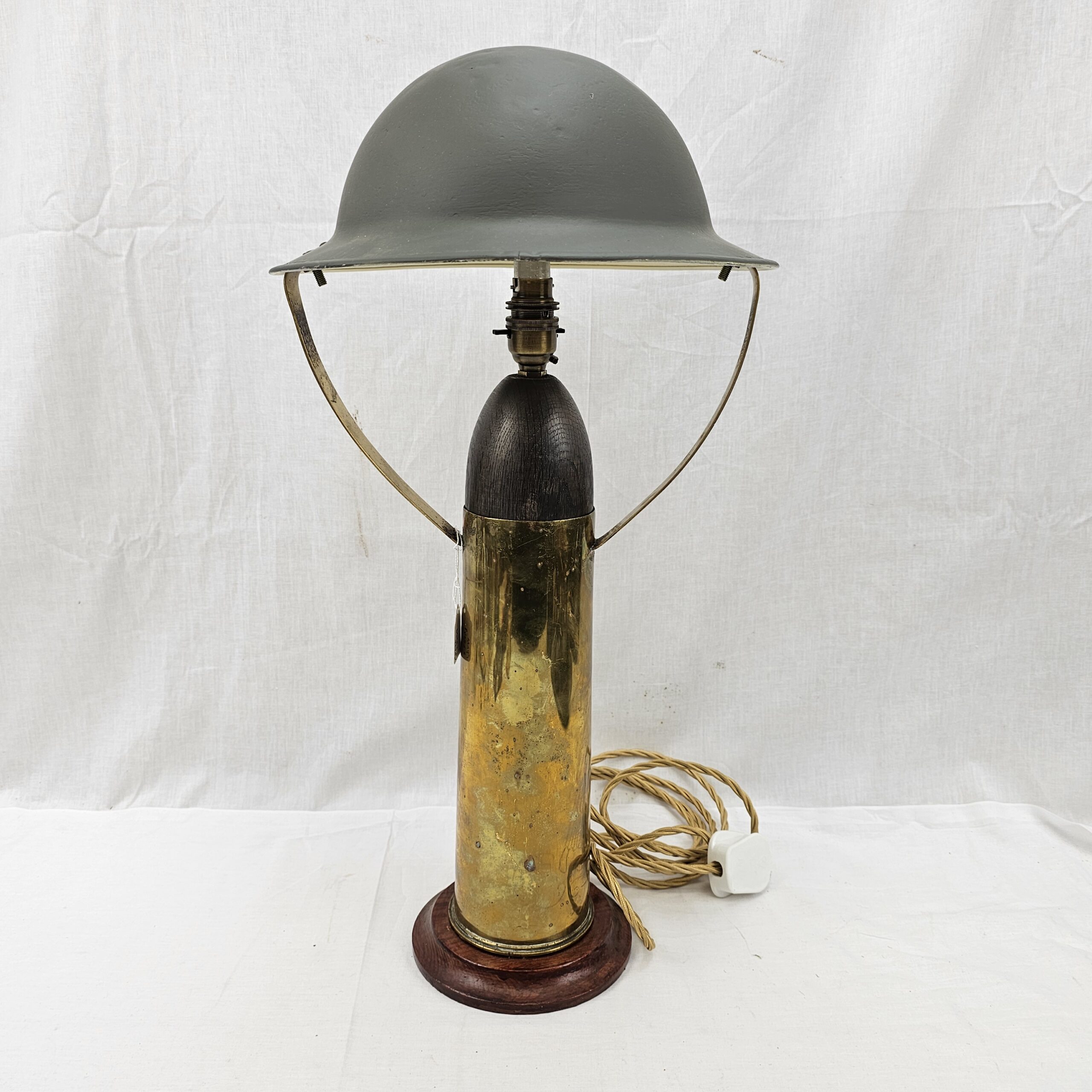 Lamp Crafted From A Brass Shell Case And Dummy Head With British Brodie Helmet Shade
