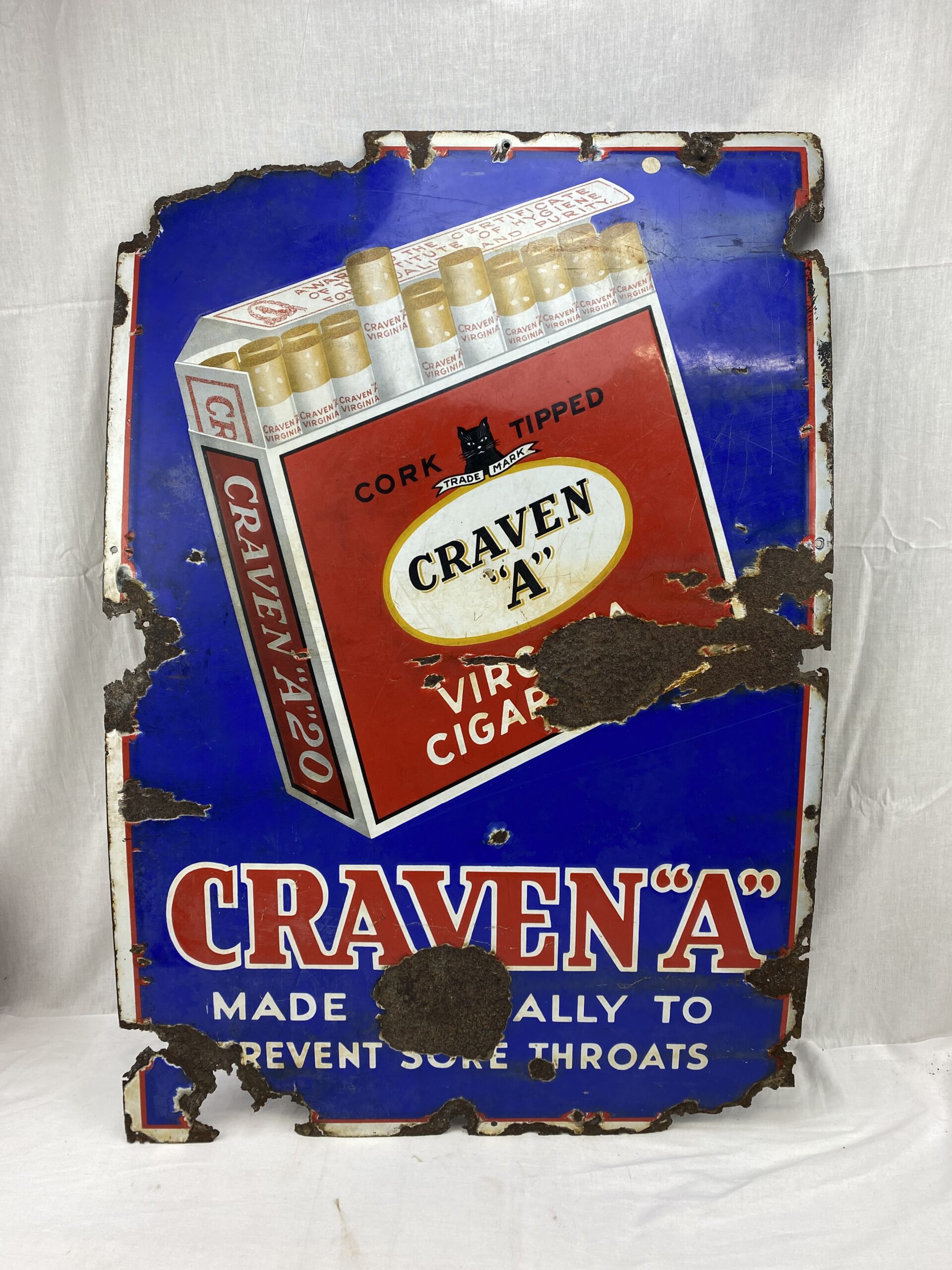 Original Vintage Craven A Cigarettes Advertising Enamel Sign
