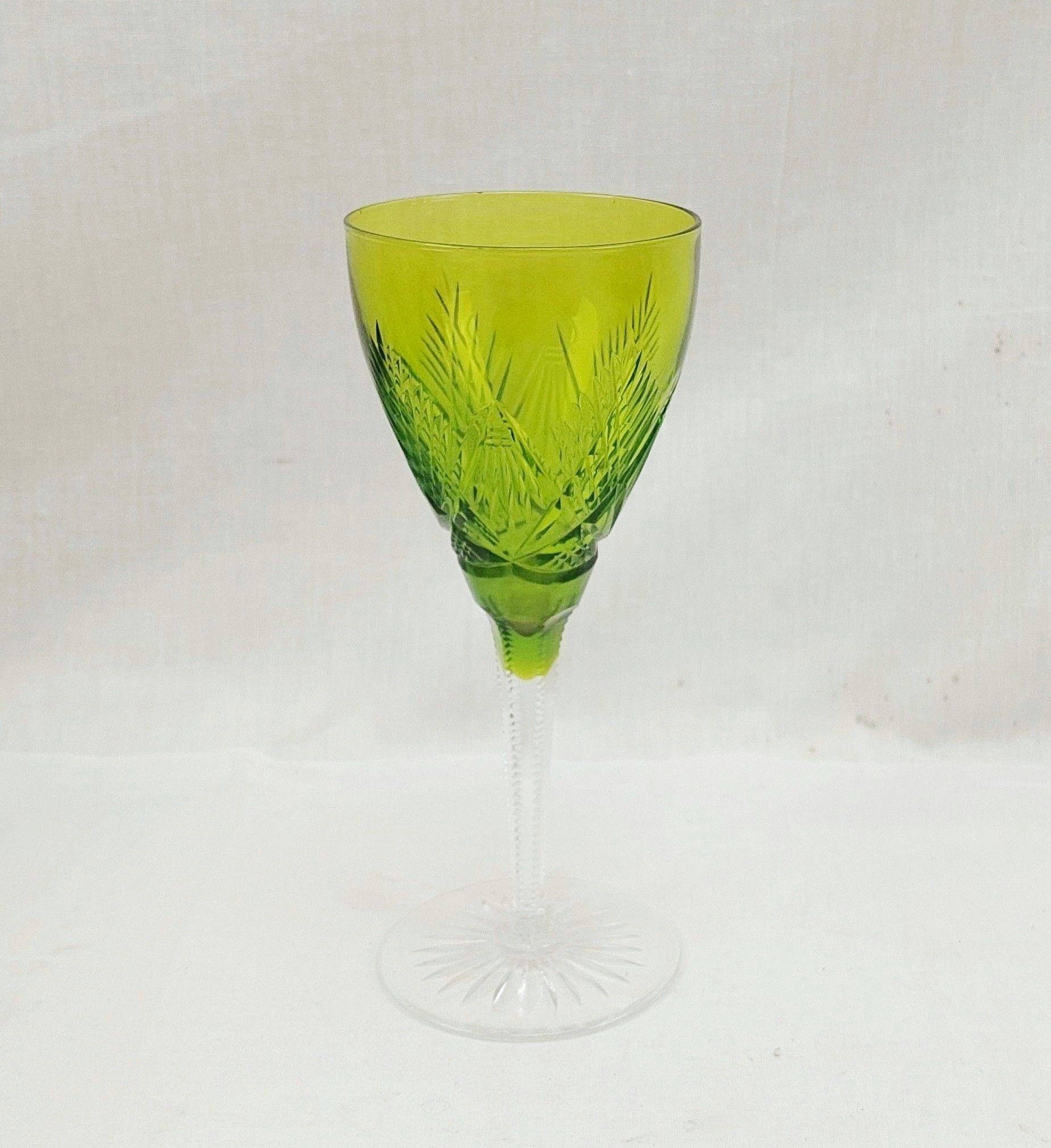 1920's Val St Lambert Green Wine Cut Glass
