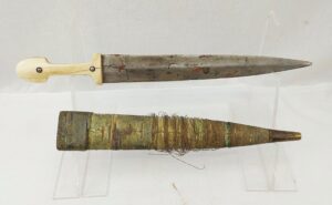 19th Century Caucasian Khanjali Dagger With Bone Grip And Scabbard