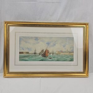 19th Century William E. Atkins Watercolour Sailing Barges Entering Portsmouth