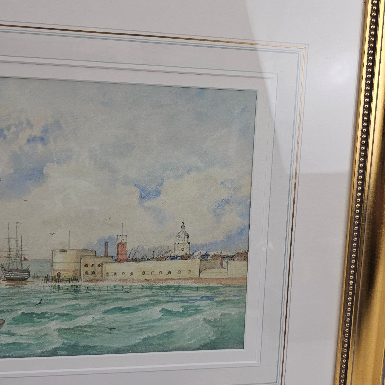 19th Century William E. Atkins Watercolour Sailing Barges Entering Portsmouth - Image 3