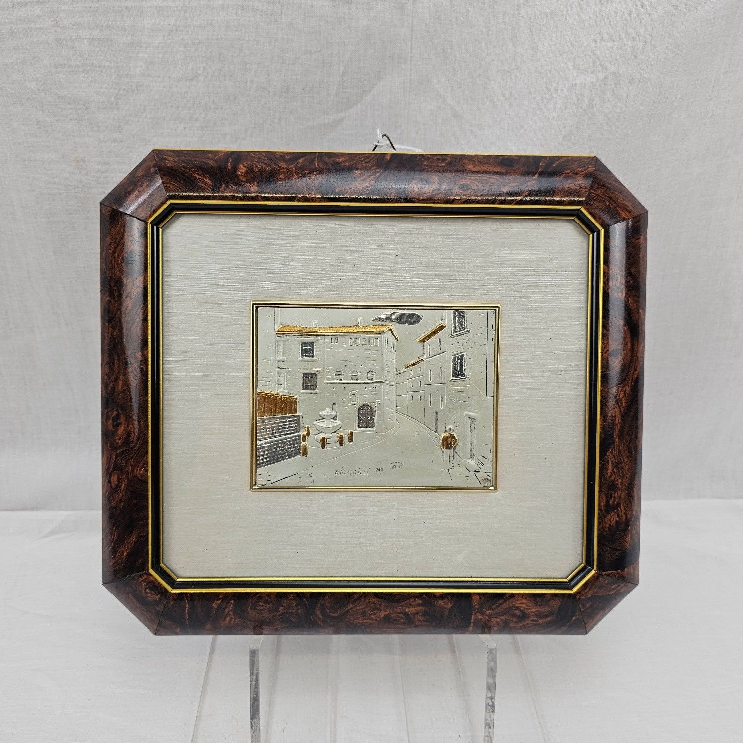 925 Silver And Gilt Street Scene Plaque By Diamanti