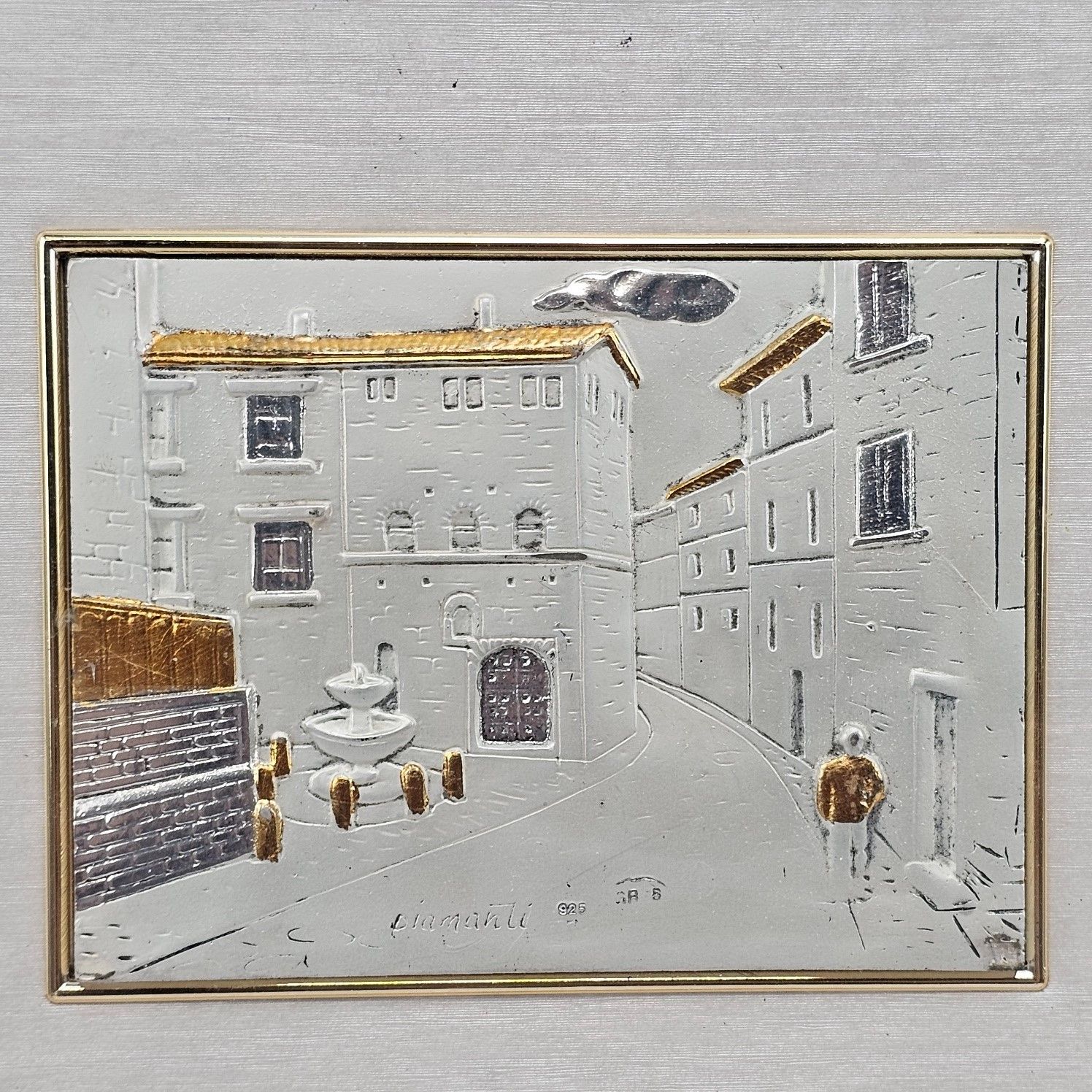 925 Silver And Gilt Street Scene Plaque By Diamanti - Image 2