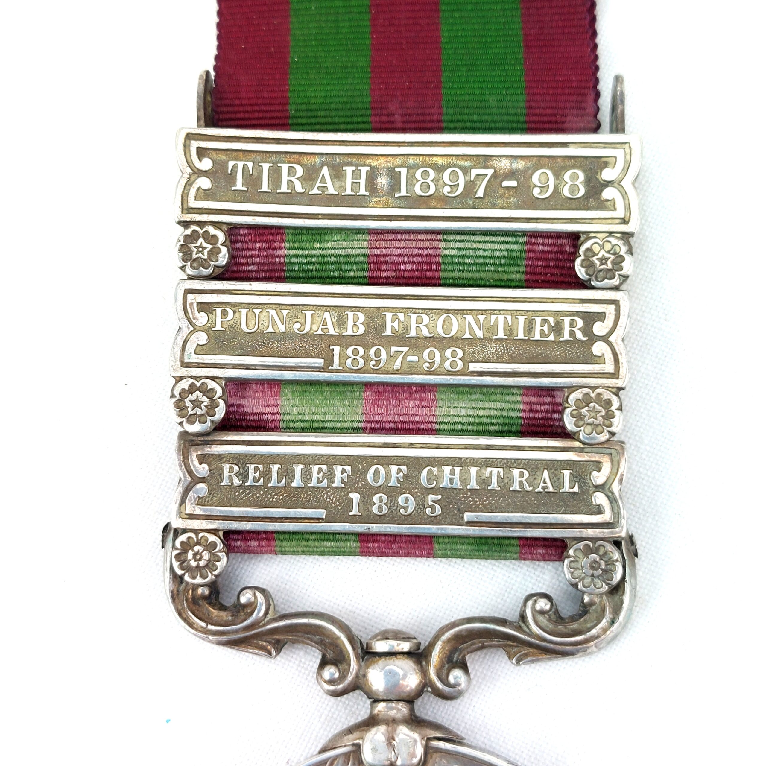 *British, 1895, Queen Victoria India Medal, with clasps: Relief of Chitral 1895, Punjab Frontier 1897-98, Tirah 1897-98, 97620 Gunner P.A. Killick No. 3 Mtn. BY. R.A. (3rd Mountain Battery)* - Image 2