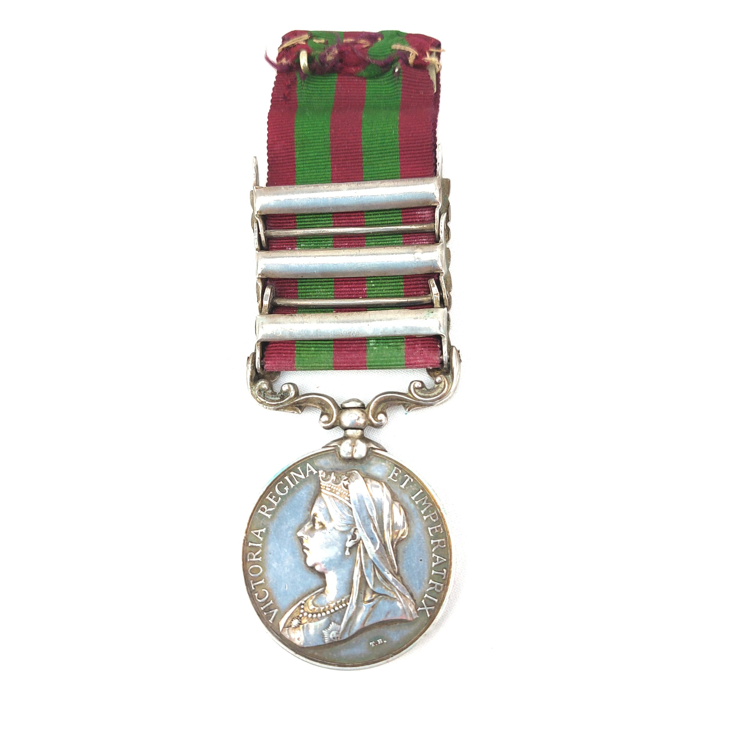 *British, 1895, Queen Victoria India Medal, with clasps: Relief of Chitral 1895, Punjab Frontier 1897-98, Tirah 1897-98, 97620 Gunner P.A. Killick No. 3 Mtn. BY. R.A. (3rd Mountain Battery)* - Image 3